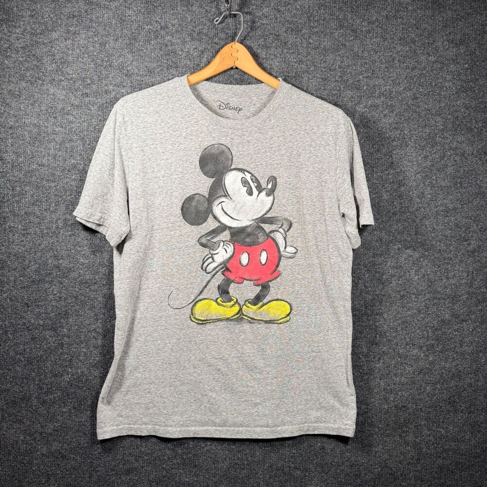 Disney Brand Mickey Mouse Classic Graphic T-Shirt Heather Gray Retro Cartoon Tee